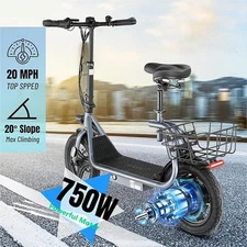 Adult Electric Scooter With Seat 750W 30 Miles Range Commuter Folding E-Scooter