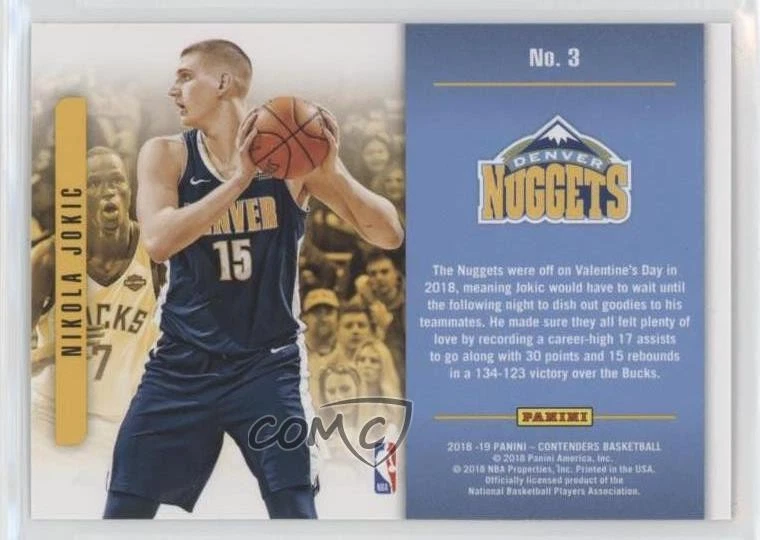 2018-19 Panini Contenders Playing the Numbers Game Nikola Jokic #3 - Image 2 of 2