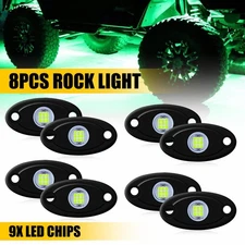 8X Green LED Light Rock Underbody Rig Glow Trail Lamp For Car Offroad SUV Pickup