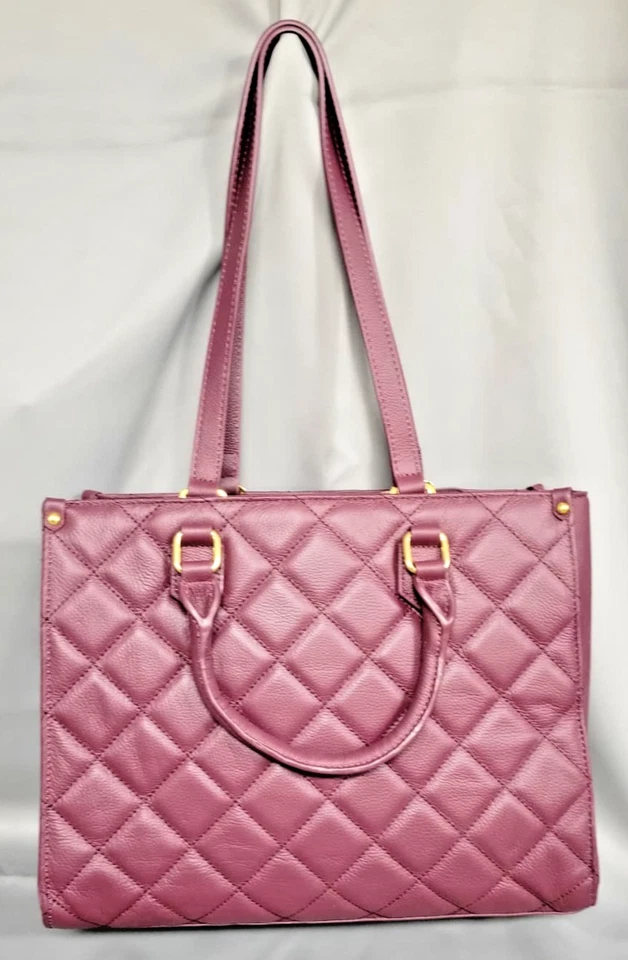 Joy Mangano First Class Luxury Leather Quilted Purse Hand Bag Burgandy - Image 2 of 4