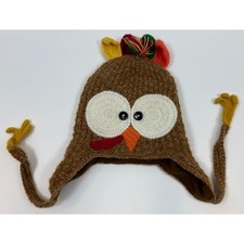 Andes Gifts Kids Knitted Animal Hat Flannel Lined Peru Holiday Turkey RN 112363