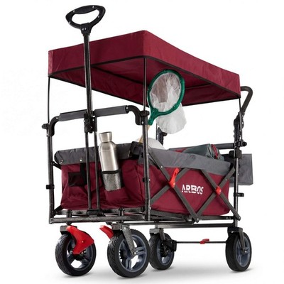 AREBOS Bollerwagen mit Dach | Handwagen Transportkarre Gerätewagen| Rot-Grau
