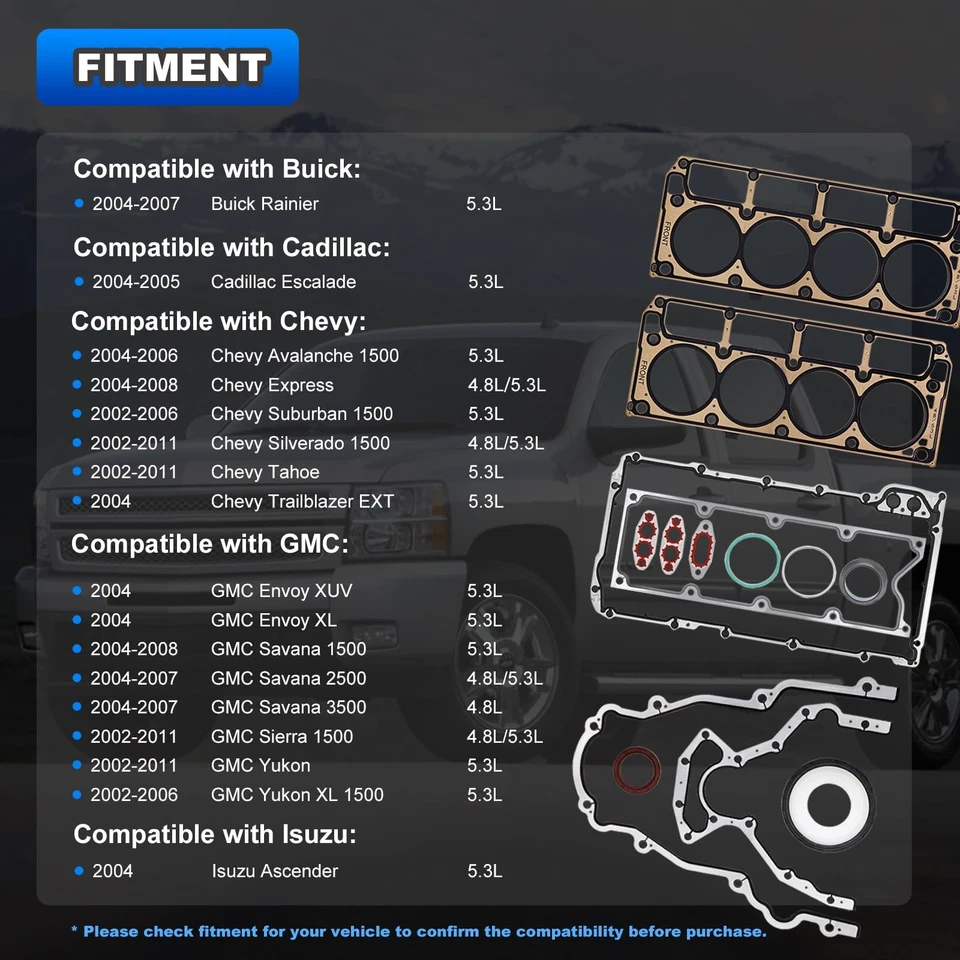 Juego completo de juntas de culata con pernos de cilindro para Chevy Silverado GMC Sierra 5,3 L 4,8 L Foto 4 de 4