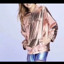 Target Girls Jacket Hoodie Windbreaker Metallic Rose Large 10/12 Hooded Top NWT