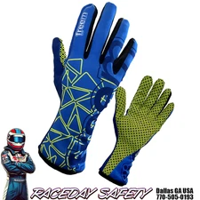 FreeM K-Slight 22 Kart Racing Gloves Blue/Fluorescent Yellow