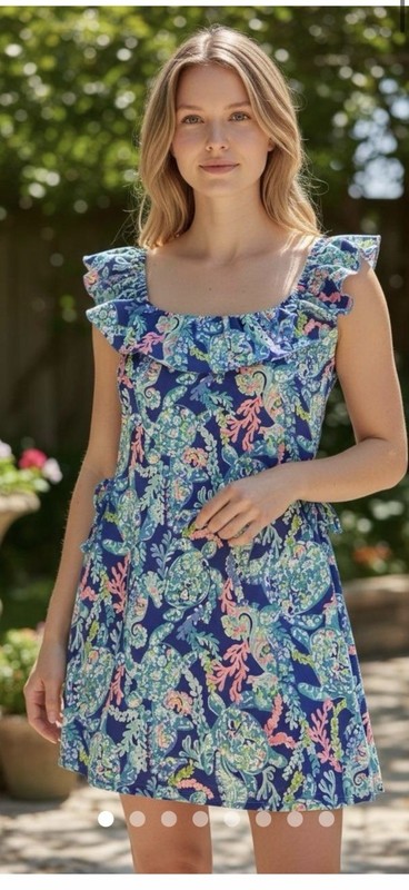 Lilly Pulitzer Zoya Ruffle Romper Corsica Blue Turtle Villa Sea Turtle Print 4