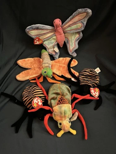 VTG Ty Beanie Baby "Bug” Lot Of 5 (1 Flitter-1 Glow-1 Scurry-2 Spinner) Tags