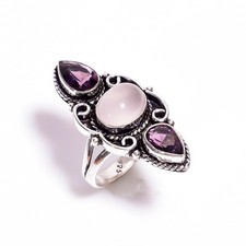Natural Rose Quartz Gemstone 925 Sterling Silver Amethyst Ring 6 US Gift For Her