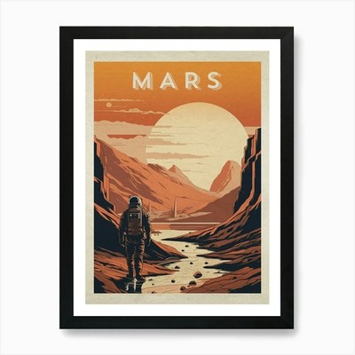 Mars, Kolonie, Astronaut   Vintage s gerahmtes Wandbild Poster Leinwanddruck Bild
