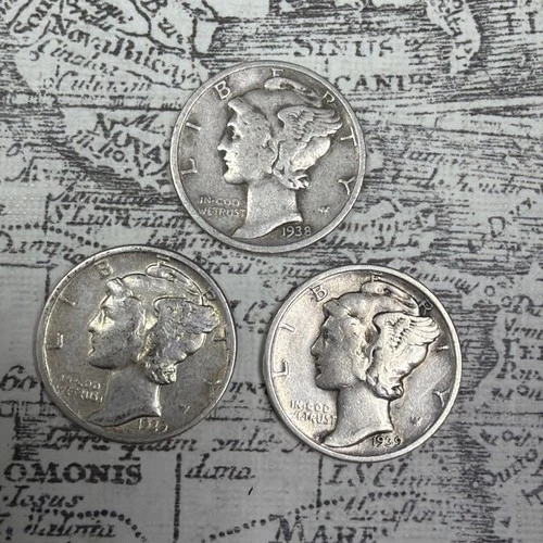 Lot of 3 Mercury Dimes 1939S, 1939, 1939D - F-VF EXACT coins pictured -MD19