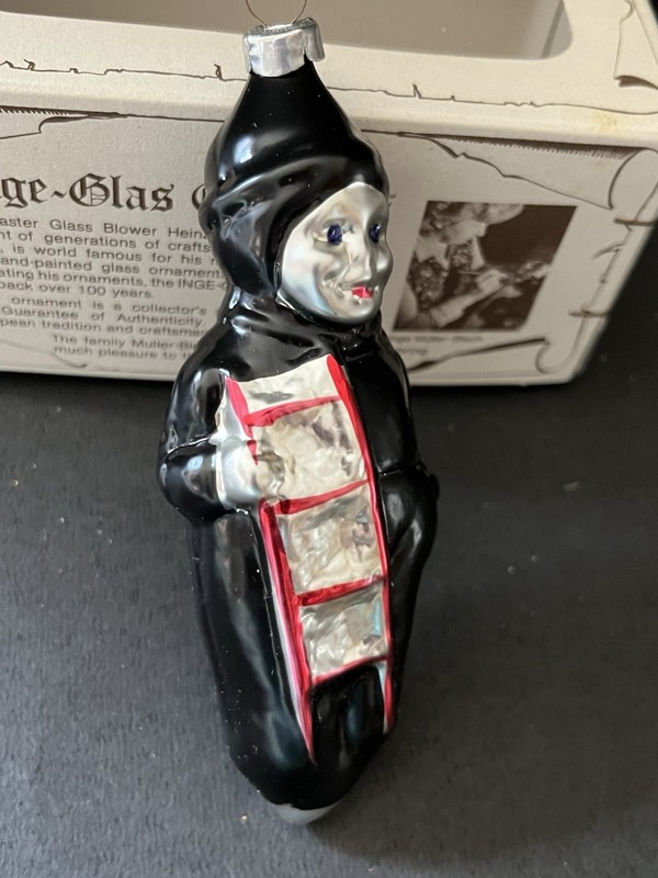 AWESOME Vtg. 1983 German Xmas Ornament CHIMNEY SWEEP Glass  Box Certificate MINT