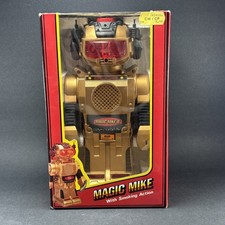 VINTAGE BATTERY OPERATED MAGIC MIKE WITH SMOKING ACTION ROBOT TOY - LIGHTS UP