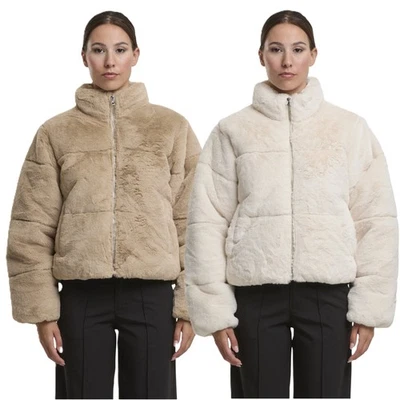 Urban Classics Ladies Short Faux Fur Puffer Jacket Damen Winterjacke Stehkragen - Bild 1 von 4