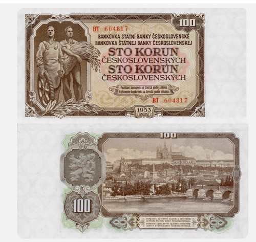 1953 Socialist Republic Czech Czechoslovakia 100 Korun P 86 UNC New Banknote