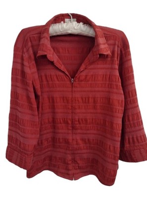 Christopher & Banks Rust 3/4 Sleeve Zipper Blouse Layer Boho Modern Top Women XL