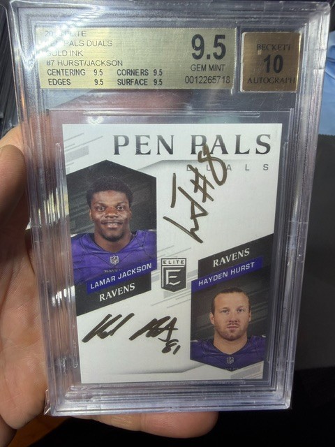 2018 Donruss Elite Lamar Jackson Hurst RC Auto Pen Pals Gold Ink Rookie BGS 9.5