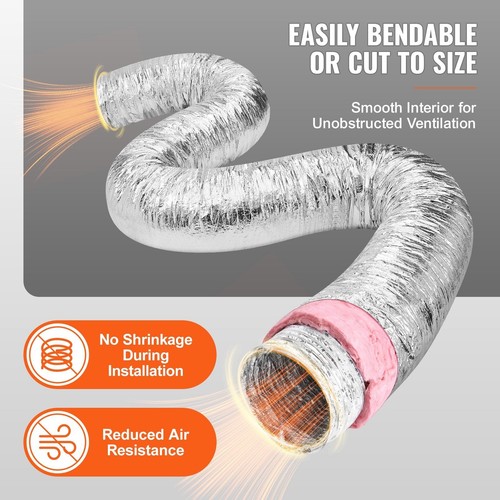 Insulated Flexible Dryer Vent Hose, 0.2m Diameter, 7.6m Long with Clamps - Picture 1 of 7