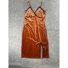 Forever 21 Womens Rust Orange Velvet Lace Trim Slit Midi Slip Dress Small