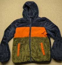 Eddie Bauer Jacket Kids M 10/12 Blue Full Zip Sherpa Fleece Hood Orange Green