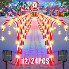 12/24 Pack Christmas Decorations Outdoor Solar Candy Cane Lights Pathway Lights