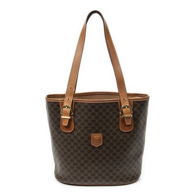 Celine Brown Vintage Bucket Tote Handbag Macadam Coated Canvas