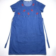 Vintage Jane Ashley Dress Women 3X Denim Jumper Embroidered Candy Cane Christmas