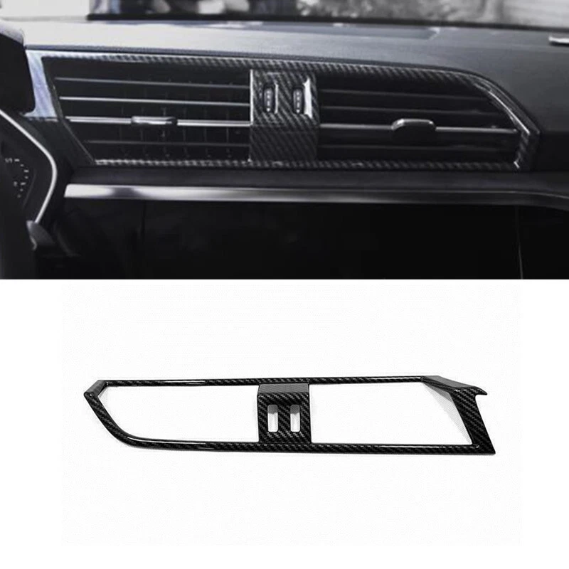 Cubierta de ventilación de salida de aire central interior de fibra de carbono para Audi Q3 2019~2023 Foto 2 de 4