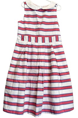 JANIE JACK Red White Blue Striped Sleeveless Dress Patriotic Open