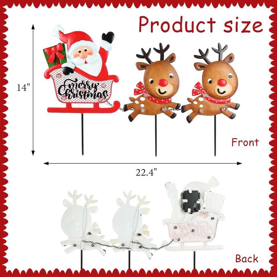 3 Pieces Christmas Decorations Outdoor Yard Sign with LED Lights Sled