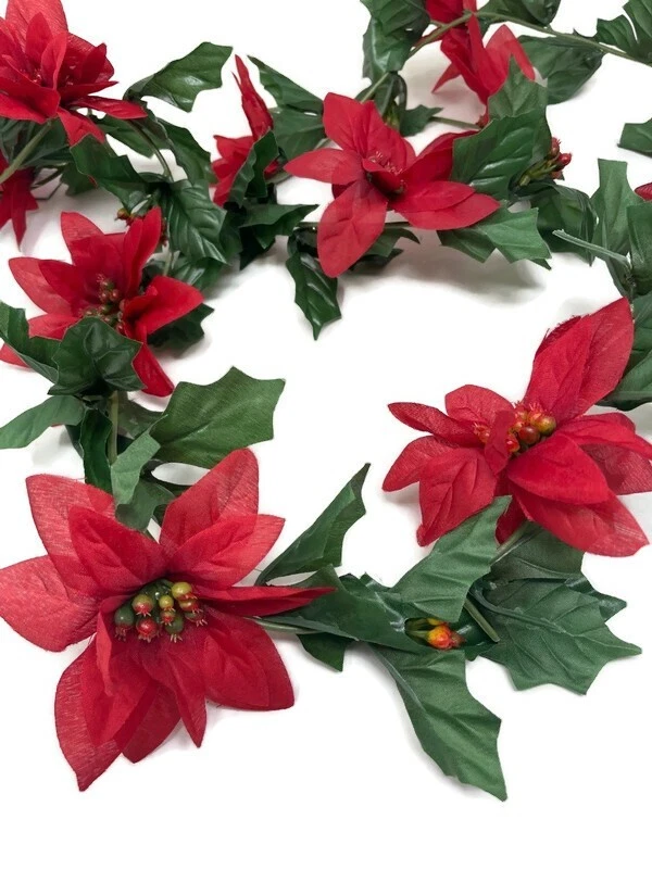 ARTIFICIAL FLORAL SUPPLIES Red Artificial Poinsettia Flower Garland 160cm - Christmas Decoration