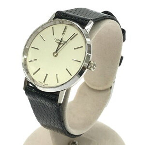 Longines 4115.847 Hand Armbanduhr Uhr Weiß Schwarz Leder SS Unisex Gebraucht - Bild 3 von 7