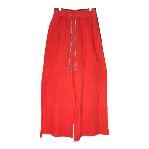 Sundry Wide Leg High Waisted Hemp Cotton Pants In Red Sz S Lounge Comfort Vacay
