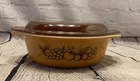 Vintage Pyrex Old Orchard 1.5 QT. Oval Casserole Dish Brown Lid #043