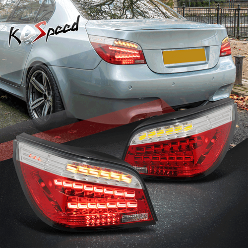 (OLED SEQUENTIAL SIGNAL) Red/Clear Tail Brake Lights for 04-07 BMW 5 ...