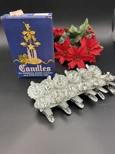 NOS Metal Tin-pine cone Christmas tree clip on candle holders & red candles  