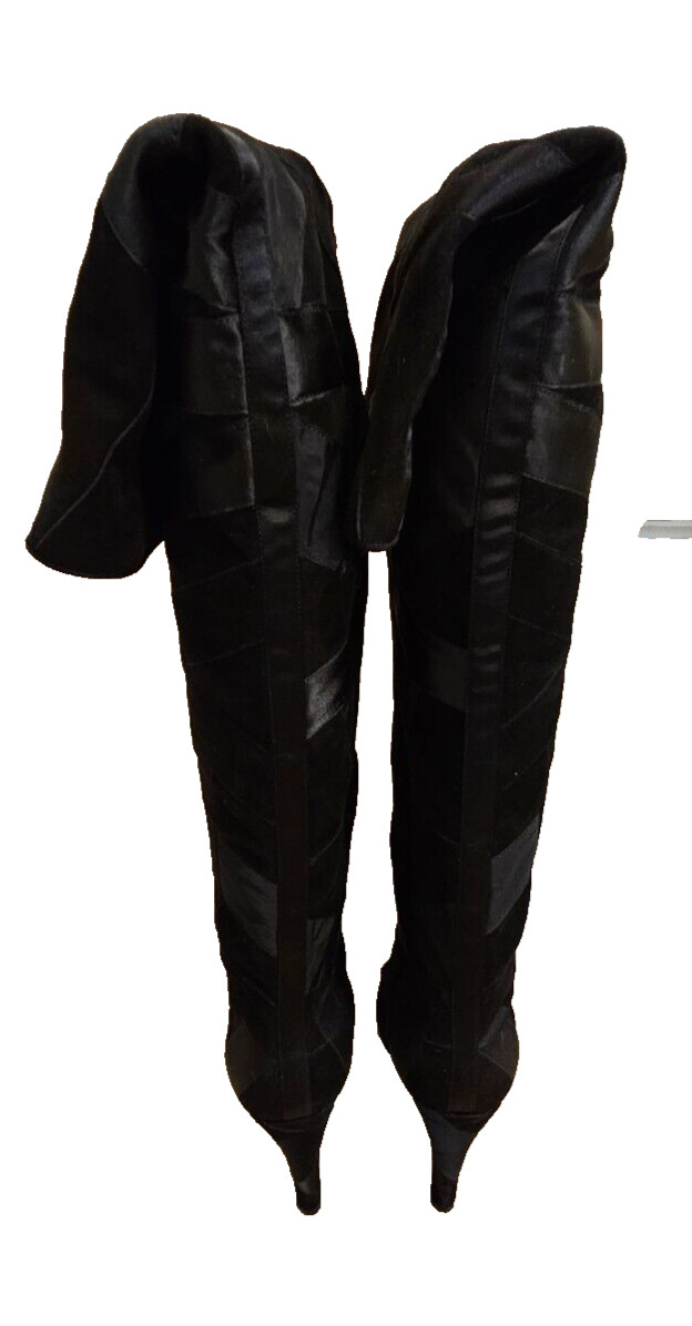 CHANEL Black Suede and Ribbon Patchwork Over The Knee Boots - Size 38 (7) - NEW! image 5