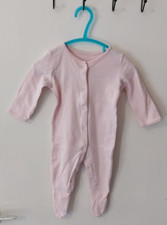Mamas & Papas Babygrow Sleepsuit 0-3 Months Baby Girls White- Pink Stripes