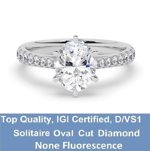 IGI, D/VS1, Solitaire Lab-Grown Oval Diamond Engagement Ring, 18K White Gold - Picture 2 of 22