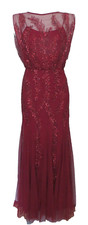 AIDAN MATTOX ~ Wine Mesh Red Sequins Blouson Illusion Formal Gown 8 NEW $440