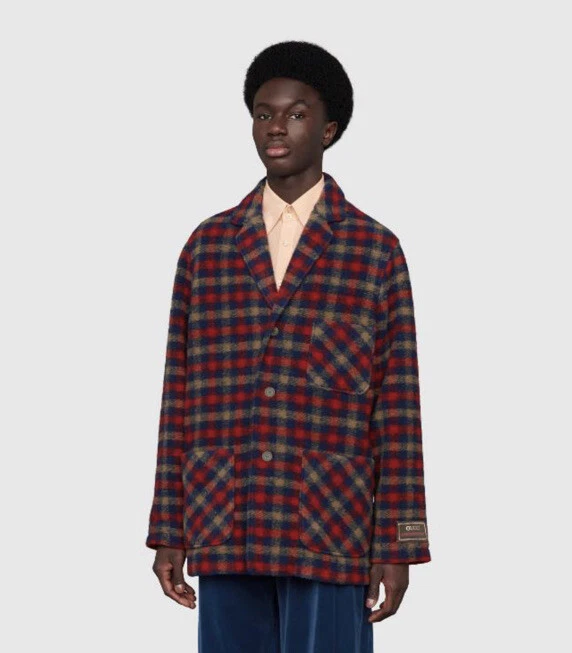 GIACCA UNISEX ORIGINALE GUCCI LANA A SCACCHI CON ETICHETTA GUCCI 48 NUOVA