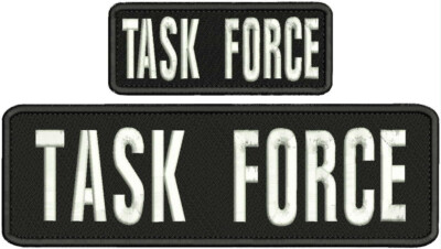 Task Force Pattern TASK FORCE Embroidery Patch 3X10 and 2x5 Hook on back White ON BLACK | eBay