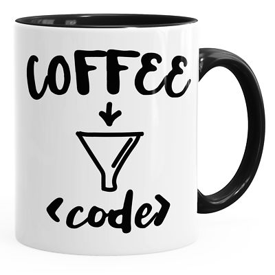 Kaffee-Tasse für Programmierer - A machine that turns coffee into code - Spruch