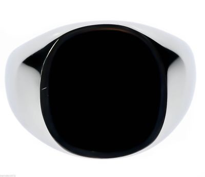 Round Edge Black Onyx Stainless Steel Men's Ring Size 8 T42