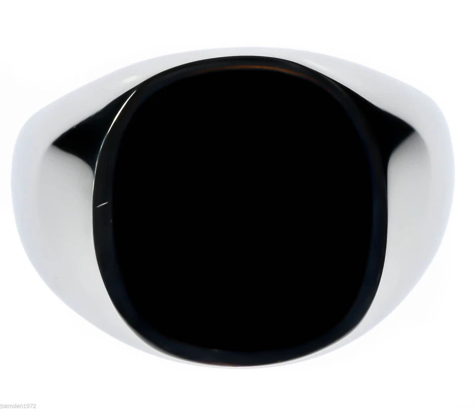 Round Edge Black Onyx Stainless Steel Men's Ring Size 13 TK595 T42 Foto 2 de 4
