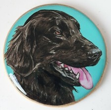 Flat Coated Retriever Dog Original Art Brooch Pin