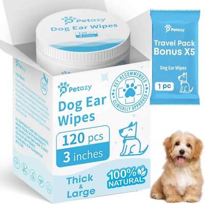Petazy Ear Cleaner Wipes for Dog | Unscented Dog Ear Wipes for Dogs Removes Dirt
