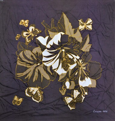 Foulard Carven En Soie 100% - Vintage - Bleu - Très Bon état Occasion
