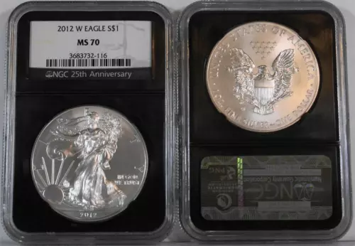 2012-W $1 1 oz. American Burnished Silver Eagle NGC MS 70 Black Core Retro Slab