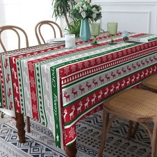 Tablecloth Rectangle Christmas Table Cloths Waterproof DEER Snowflakes RED Green