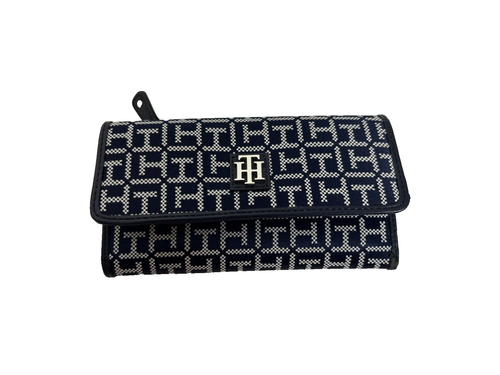 Tommy Hilfiger- Womens TH Logo Wallet - Tri Fold- Snap close- Blue and White